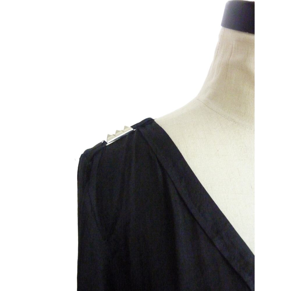 Zara Black V Neck Satin Blouse with 3/4 Sleeves M Top - Picture 2 of 6